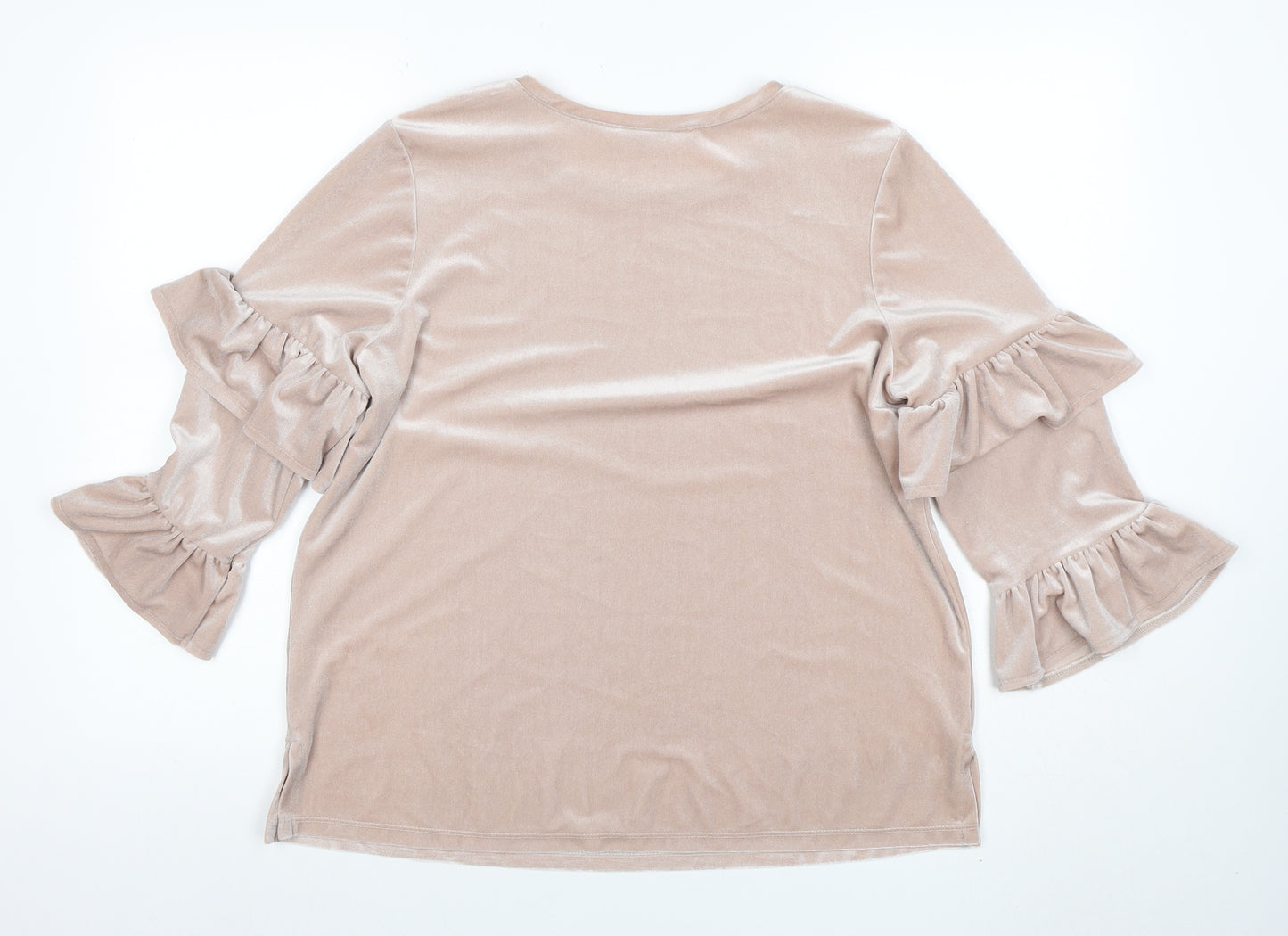 Tu Woman Beige Velvet Ruffle Sleeve Blouse Size 14