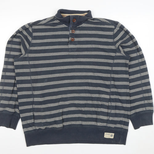 Marks and Spencer Men's Blue Striped Long Sleeve Cotton Polo M