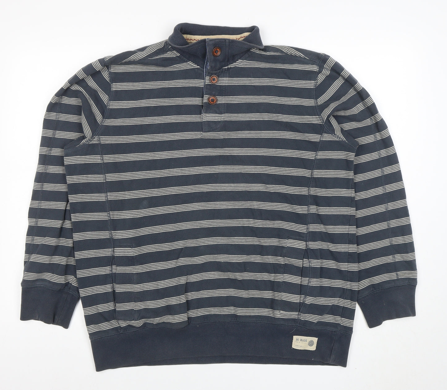 Marks and Spencer Men's Blue Striped Long Sleeve Cotton Polo M