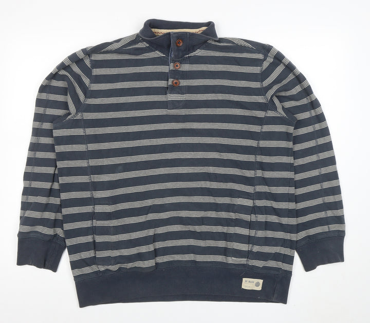 Marks and Spencer Men's Blue Striped Long Sleeve Cotton Polo M