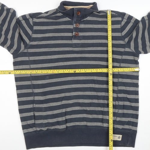 Marks and Spencer Men's Blue Striped Long Sleeve Cotton Polo M