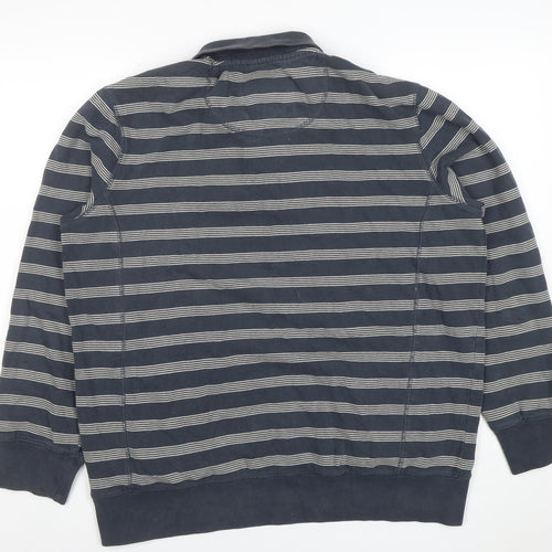 Marks and Spencer Men's Blue Striped Long Sleeve Cotton Polo M
