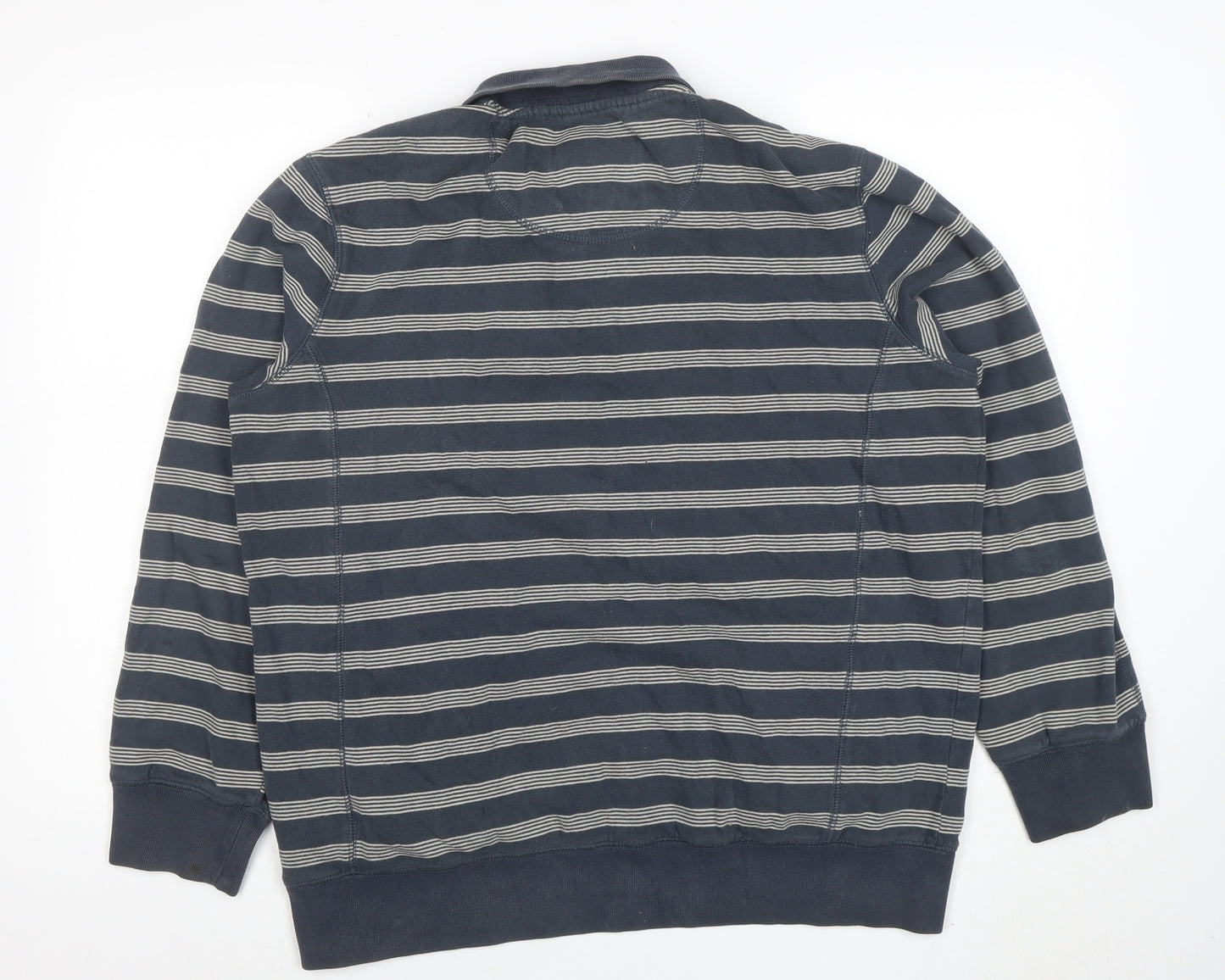 Marks and Spencer Men's Blue Striped Long Sleeve Cotton Polo M