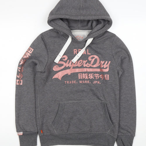Superdry Women's Grey Pullover Hoodie XS Cotton Blend Graphic Print