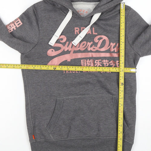 Superdry Women's Grey Pullover Hoodie XS Cotton Blend Graphic Print