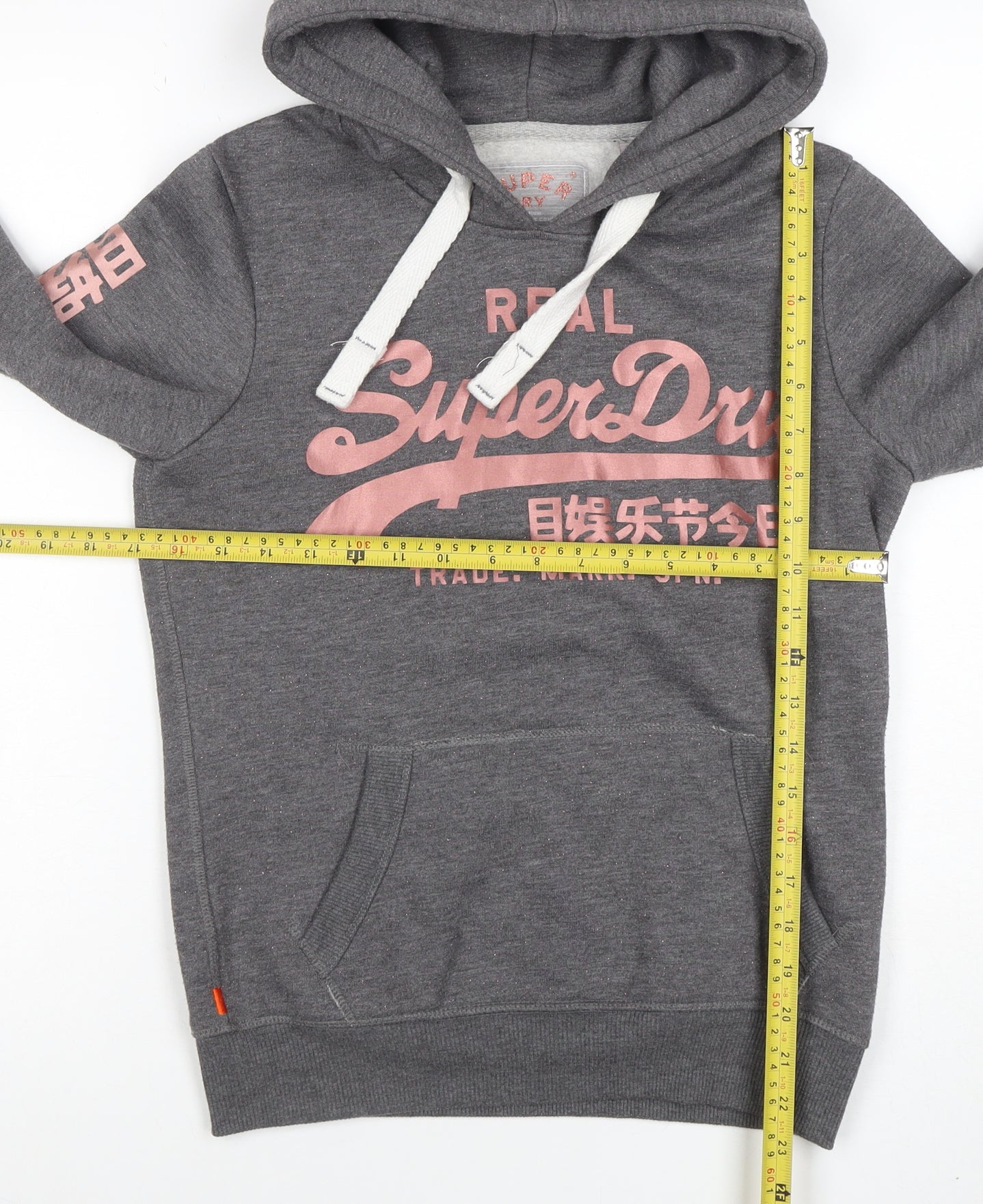 Superdry Women's Grey Pullover Hoodie XS Cotton Blend Graphic Print