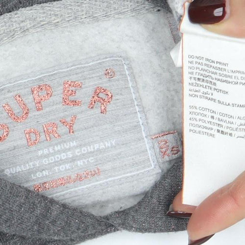 Superdry Women's Grey Pullover Hoodie XS Cotton Blend Graphic Print