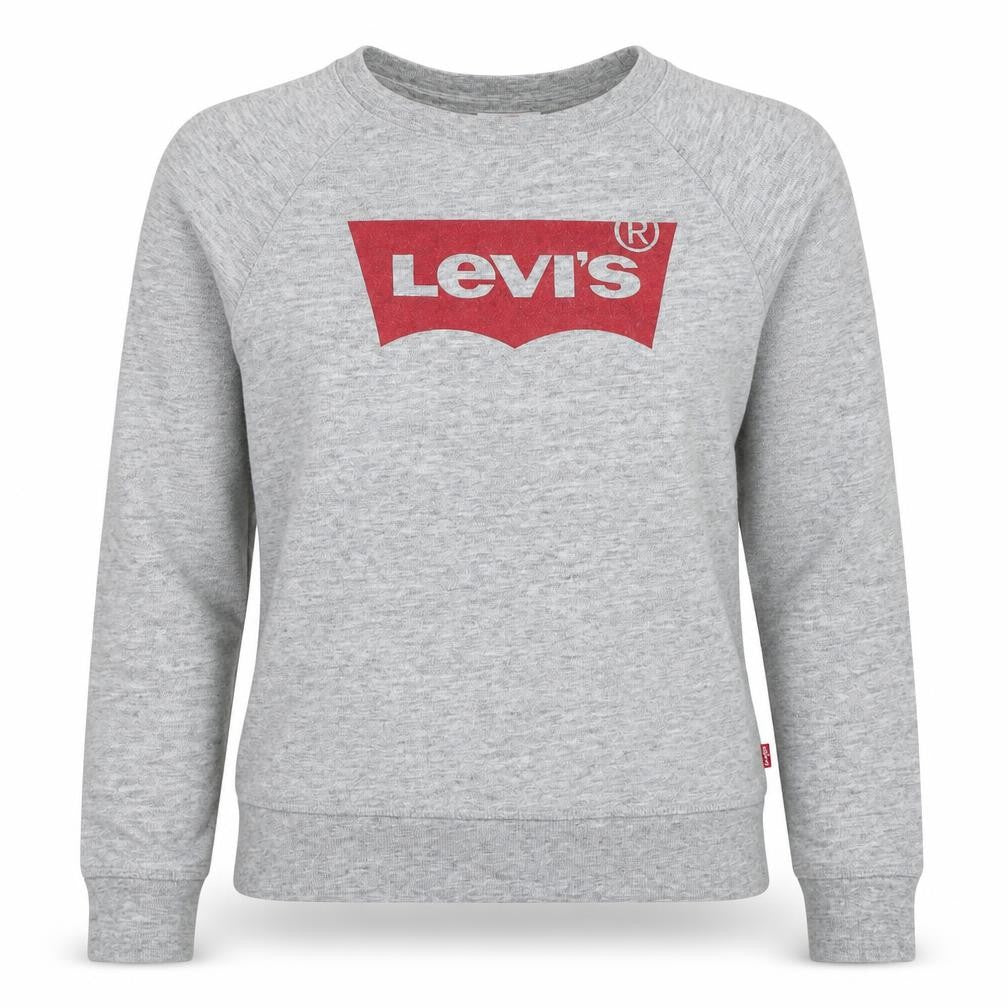 Front view of Levi's women’s grey xs crew neck pullover sweatshirt
