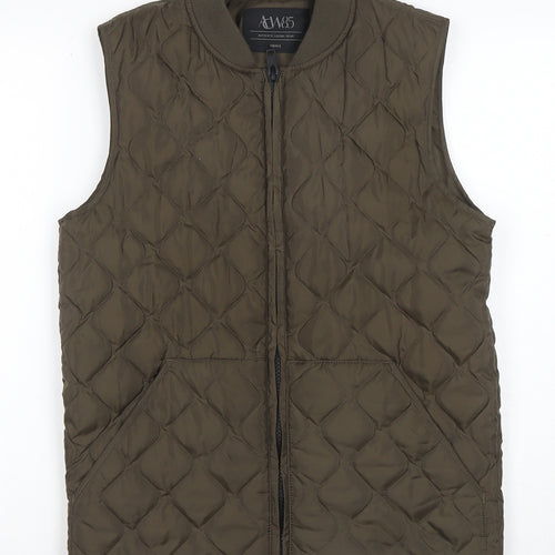 AW85 Men's Brown Quilted Polyester Waistcoat Small Padded Zip Casual