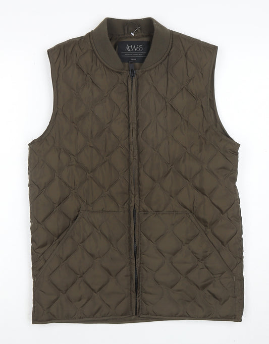 AW85 Men's Brown Quilted Polyester Waistcoat Small Padded Zip Casual