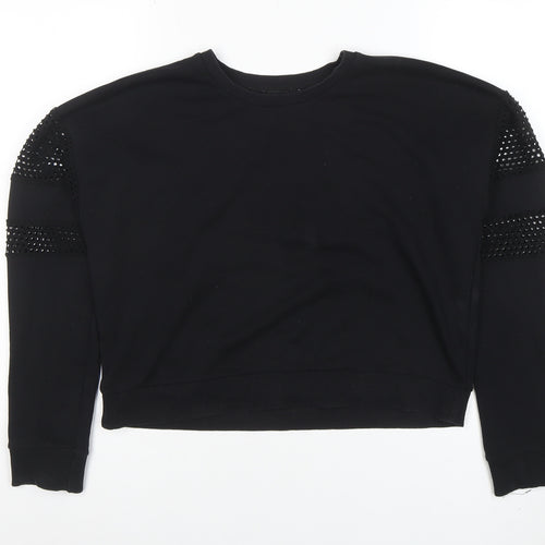 New Look Women Black Size 12 Studded Sleeve Crew Neck Jumper