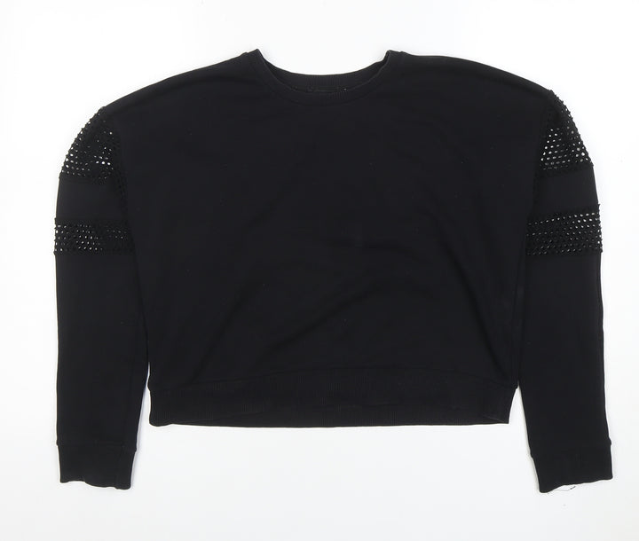 New Look Women Black Size 12 Studded Sleeve Crew Neck Jumper