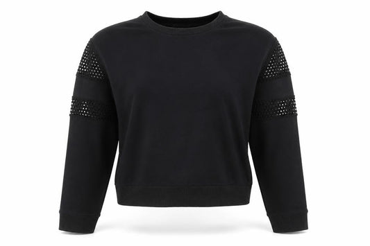 Front view of New Look Women Black, size 12, Studded Sleeve Crew Neck Jumper