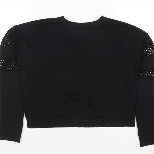 New Look Women Black Size 12 Studded Sleeve Crew Neck Jumper