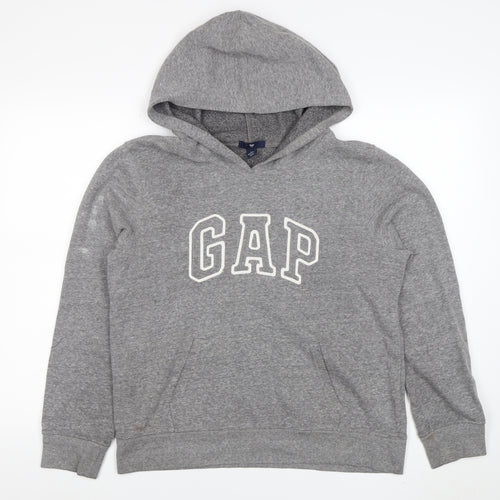 GAP Men Grey Pullover Hoodie Medium Logo Graphic Sweatshirt