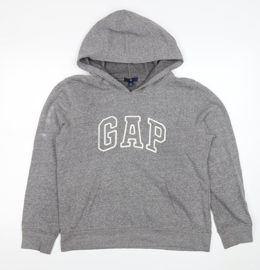 GAP Men Grey Pullover Hoodie Medium Logo Graphic Sweatshirt
