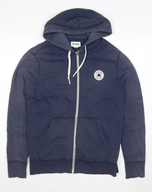 Converse Men's Blue Full Zip Hoodie Size S Fleece Cotton Blend