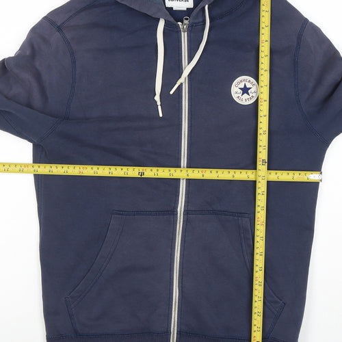 Converse Men's Blue Full Zip Hoodie Size S Fleece Cotton Blend