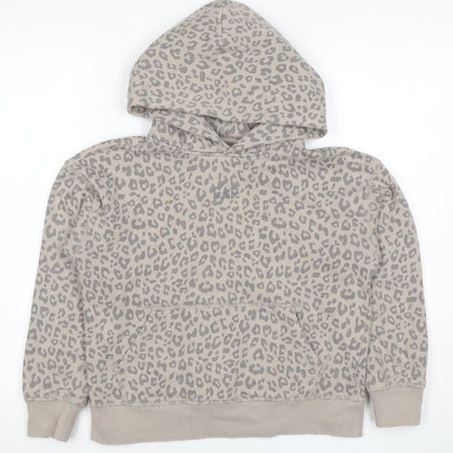 GAP Girls Beige Leopard Print Pullover Hoodie Size 8 Years Cotton Blend