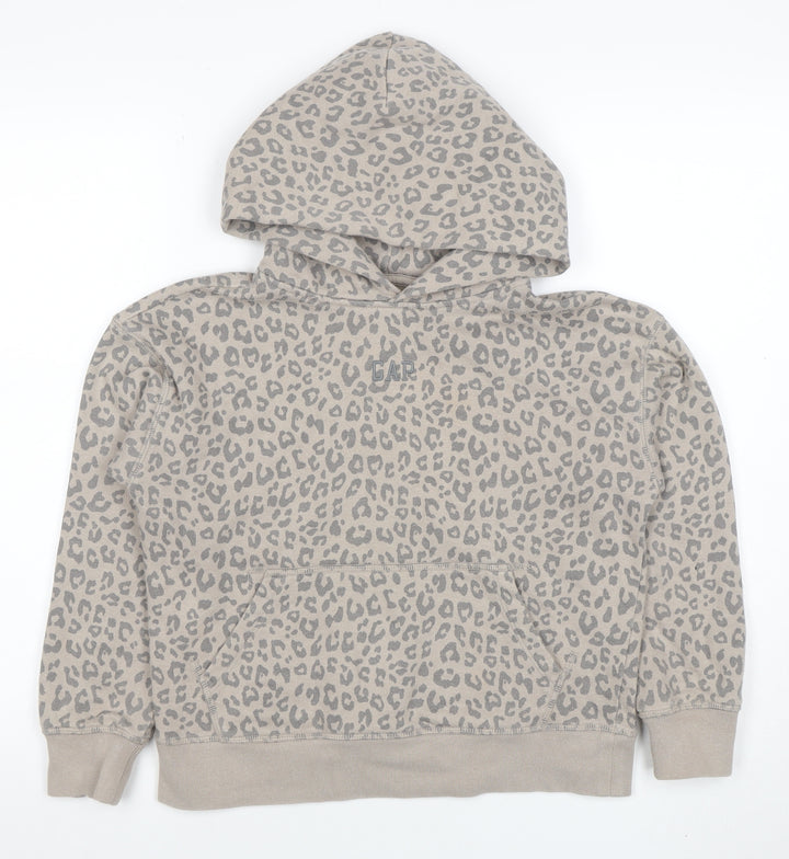 GAP Girls Beige Leopard Print Pullover Hoodie Size 8 Years Cotton Blend