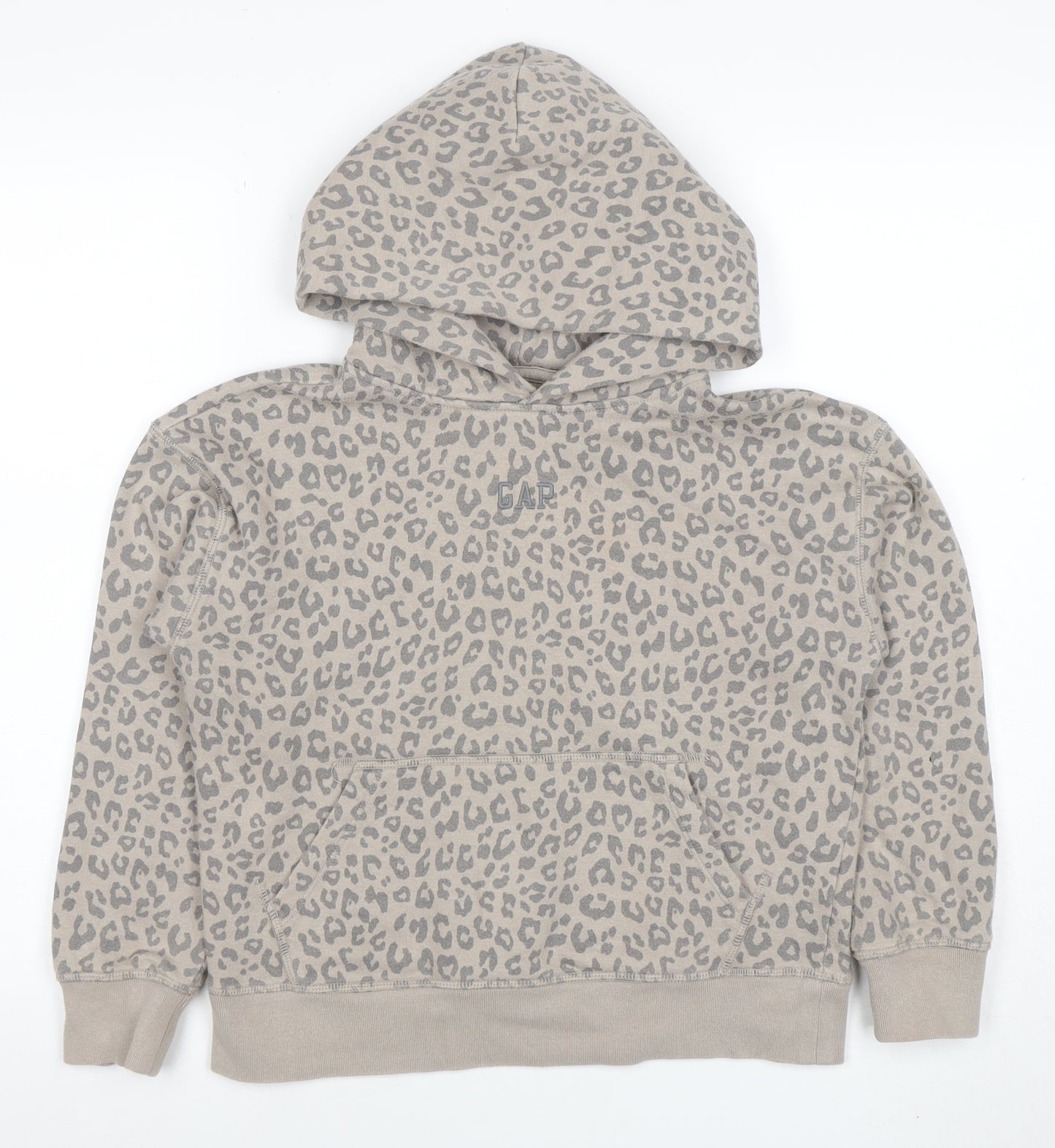 GAP Girls Beige Leopard Print Pullover Hoodie Size 8 Years Cotton Blend