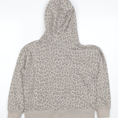 GAP Girls Beige Leopard Print Pullover Hoodie Size 8 Years Cotton Blend