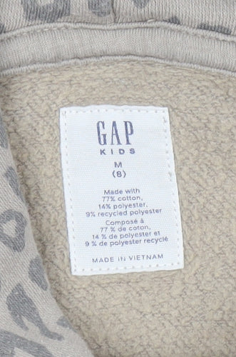 GAP Girls Beige Leopard Print Pullover Hoodie Size 8 Years Cotton Blend