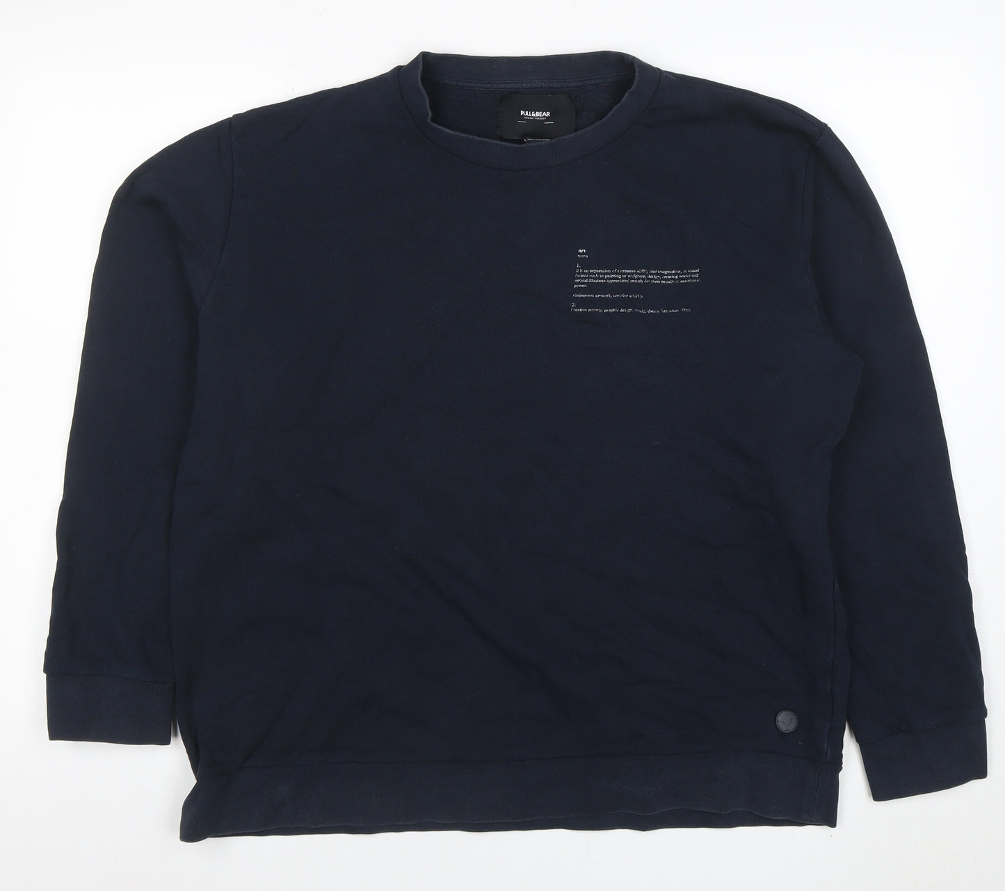 Pull&Bear Men's Blue Graphic Cotton Pullover Sweatshirt L