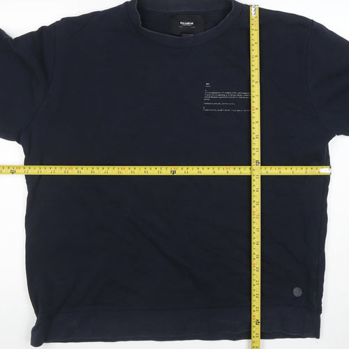 Pull&Bear Men's Blue Graphic Cotton Pullover Sweatshirt L