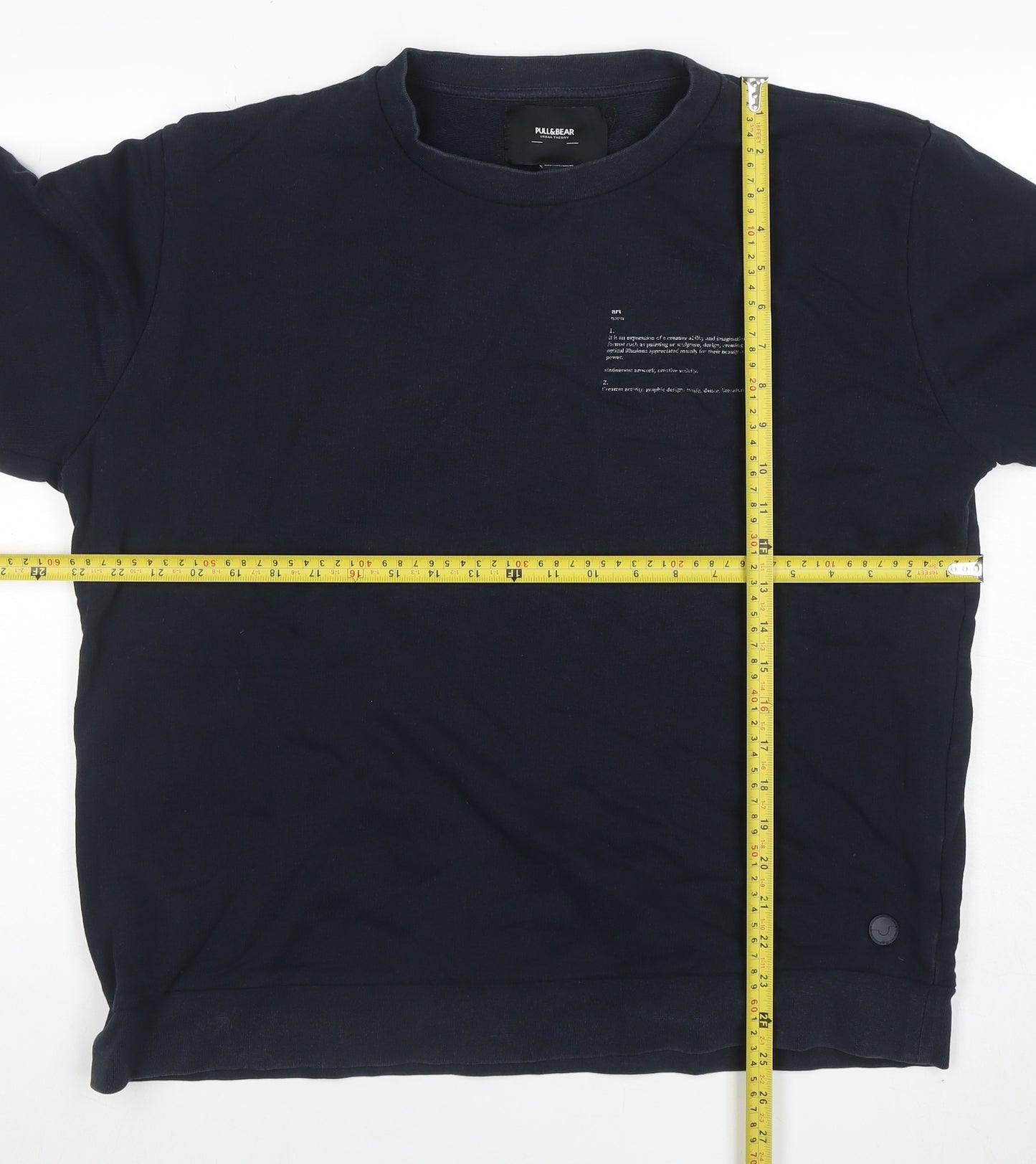 Pull&Bear Men's Blue Graphic Cotton Pullover Sweatshirt L