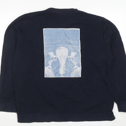 Pull&Bear Men's Blue Graphic Cotton Pullover Sweatshirt L