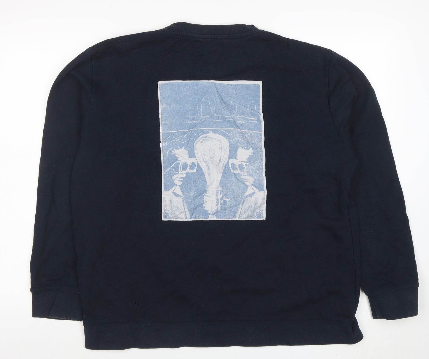 Pull&Bear Men's Blue Graphic Cotton Pullover Sweatshirt L