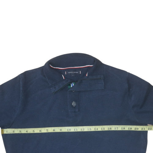 Tommy Hilfiger Men Blue Cotton Henley Jumper L Collared Knit