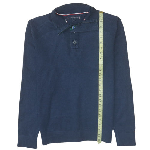 Tommy Hilfiger Men Blue Cotton Henley Jumper L Collared Knit
