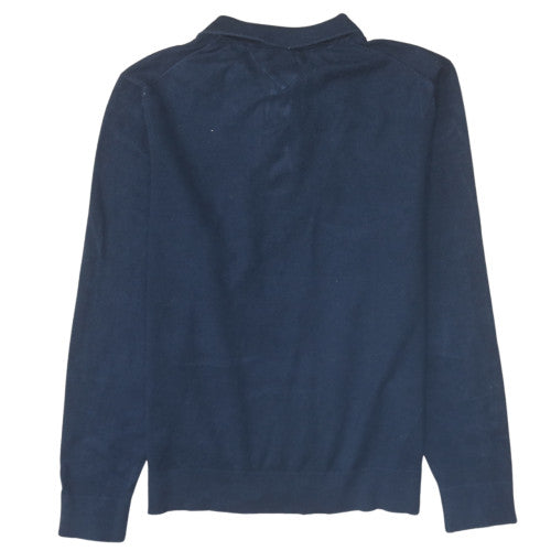 Tommy Hilfiger Men Blue Cotton Henley Jumper L Collared Knit