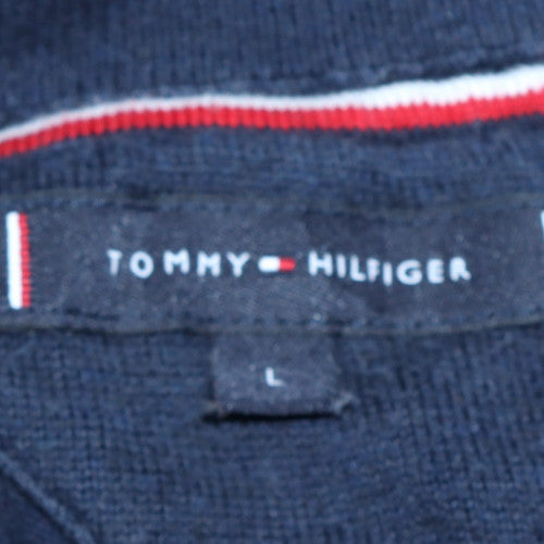 Tommy Hilfiger Men Blue Cotton Henley Jumper L Collared Knit