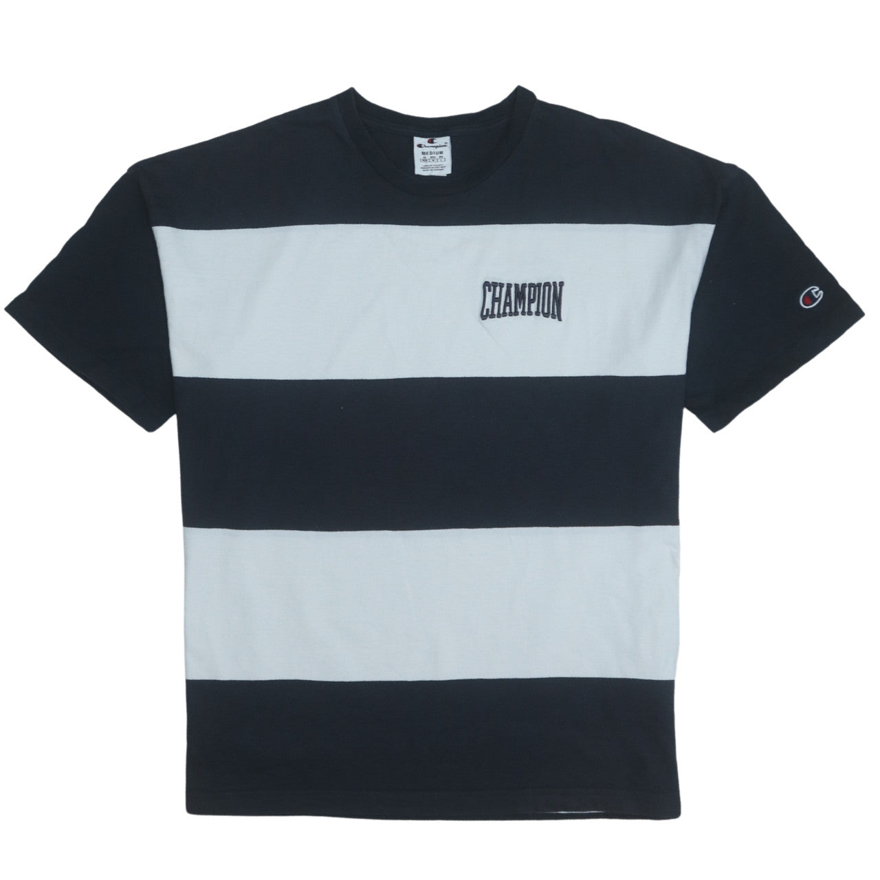 Champion Men's Blue Striped Cotton Crew Neck T-Shirt Size M