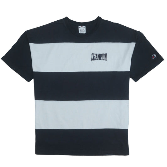 Champion Men's Blue Striped Cotton Crew Neck T-Shirt Size M