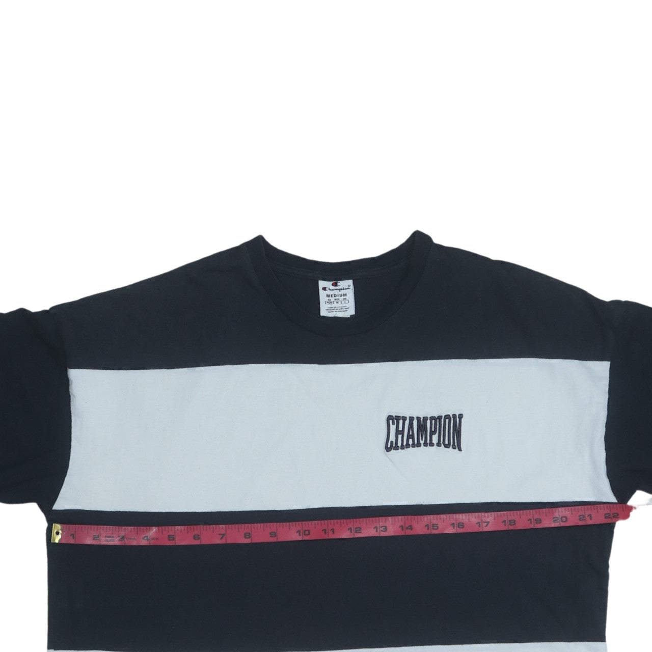 Champion Men's Blue Striped Cotton Crew Neck T-Shirt Size M