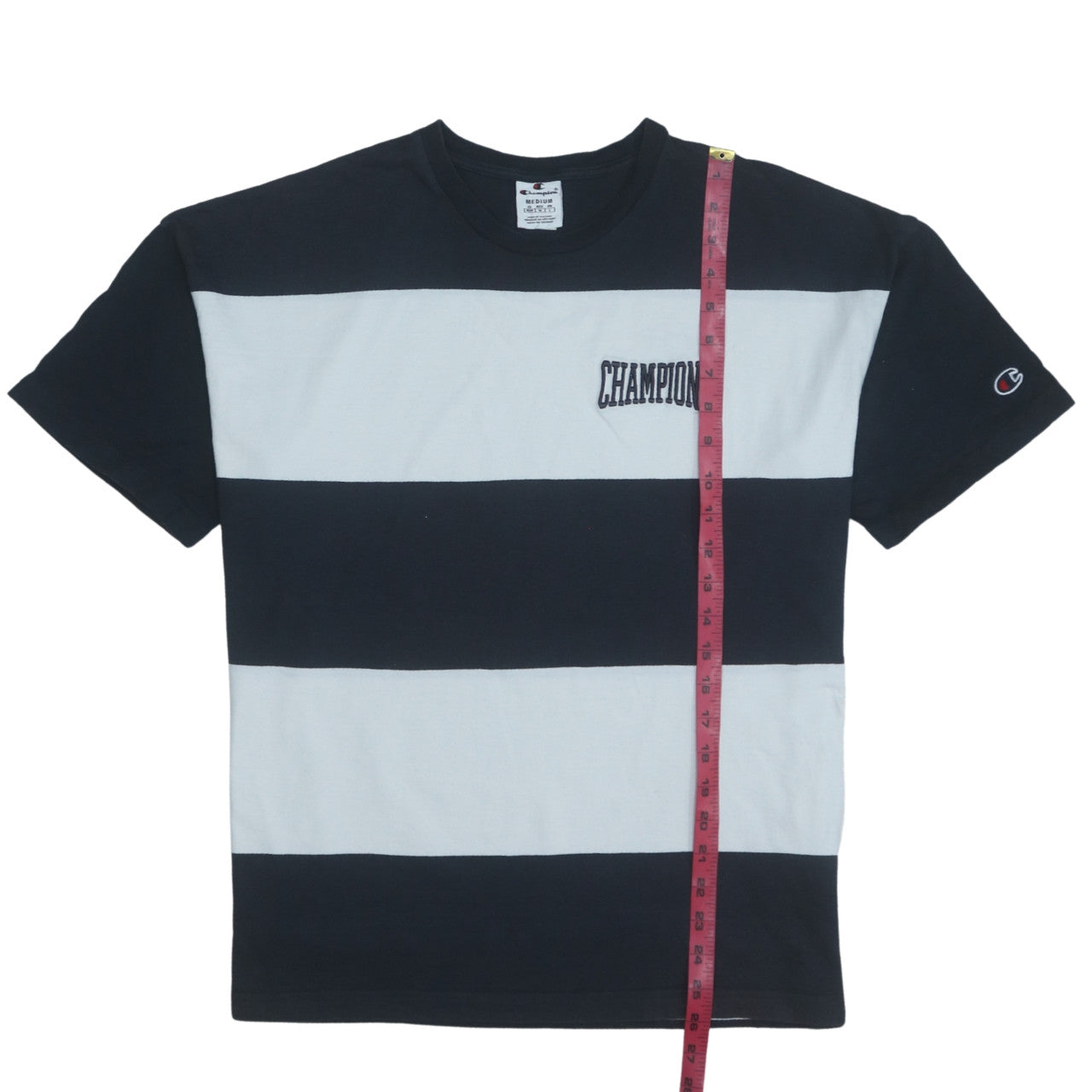 Champion Men's Blue Striped Cotton Crew Neck T-Shirt Size M