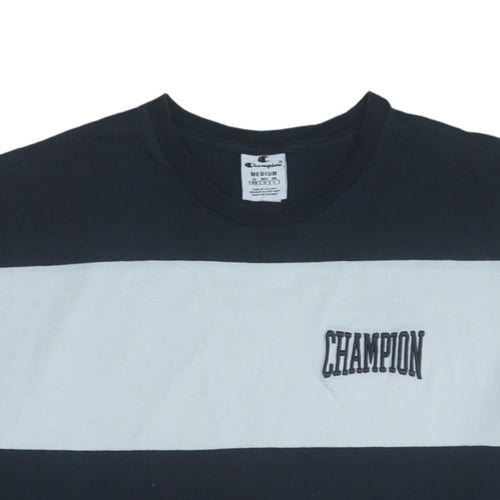Champion Men's Blue Striped Cotton Crew Neck T-Shirt Size M