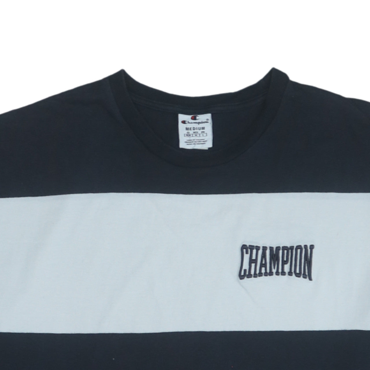 Champion Men's Blue Striped Cotton Crew Neck T-Shirt Size M