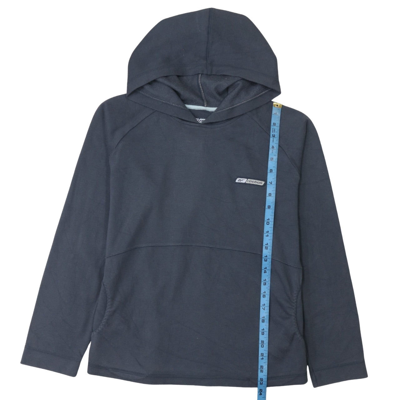 Reebok Womens Navy Hoodie Size 12 Cotton Blend Pullover Sweatshirt