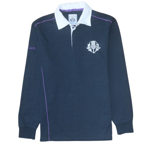Scotland Men's Blue Long Sleeve Rugby Polo Shirt Size M Cotton