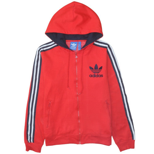Adidas Women Red Full Zip Hoodie Medium Hooded Sweatshirt