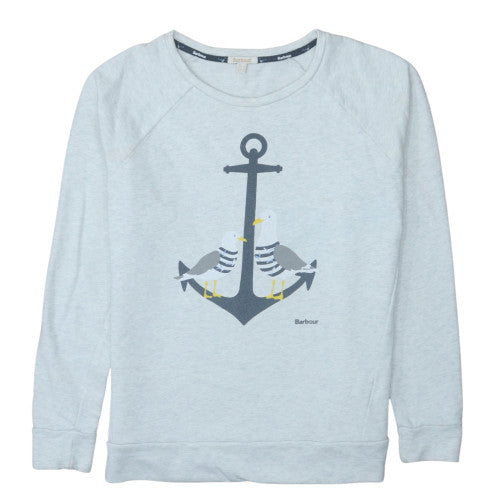 Barbour Women's Light Grey Anchor Print Cotton Sweatshirt UK 14