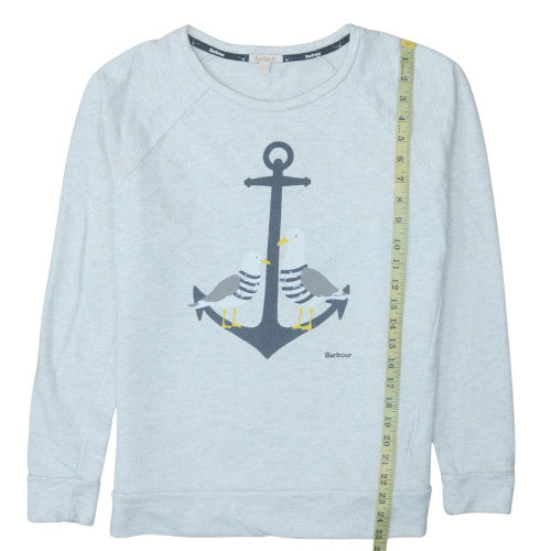 Barbour Women's Light Grey Anchor Print Cotton Sweatshirt UK 14