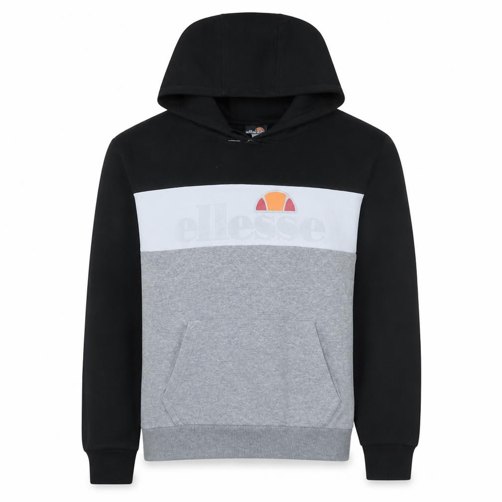 Front view of Ellesse men’s grey black pullover hoodie l logo sportswear