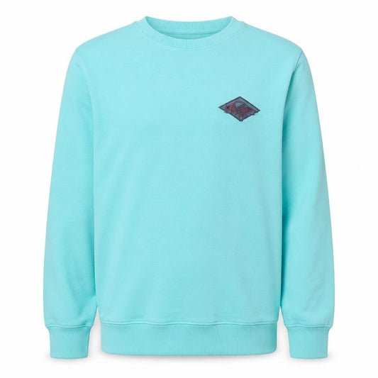 Front view of Quiksilver Men's Blue Crew Neck Graphic Pullover Sweatshirt M
