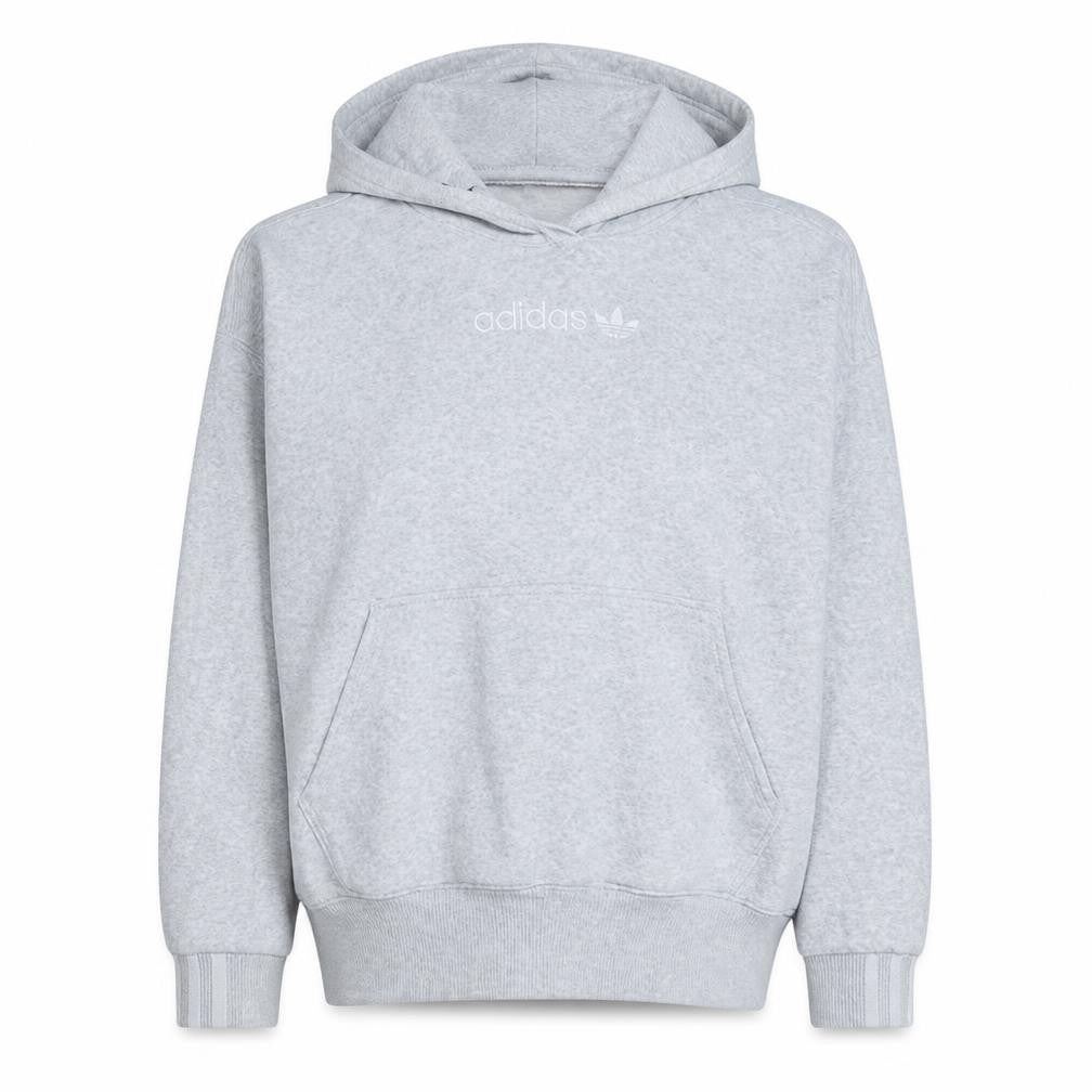 Front view of Adidas Women Grey Pullover Hoodie, size 18L, Hooded Sweatshirt